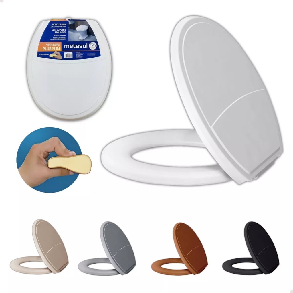 Assento Sanitário Com Tampa Almofadado Oval Plus Slim