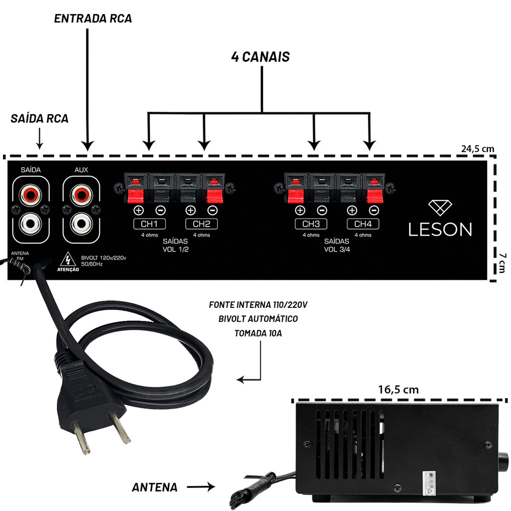Receiver Amplificador P Som Ambiente Rc7000Pro Bt 4 Canais — imagem 2 de 2