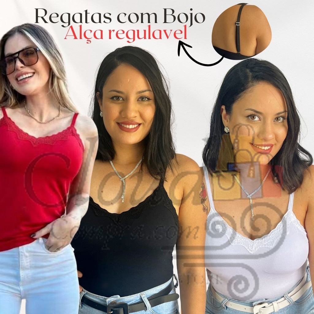 Regata Feminina Renda com Bojo e Alças Reguláveis Blusa Blusinha Feminina de Alcinha de Renda com Bojo