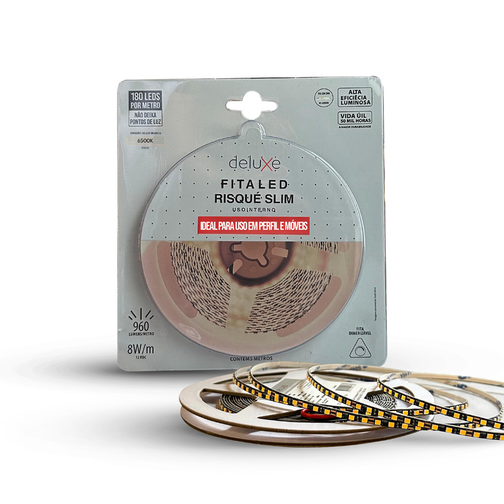 Fita Led Risque Ultra fina 3mm 8W 6500K 5m 12V Pr Deluxe em Oferta na Shopee