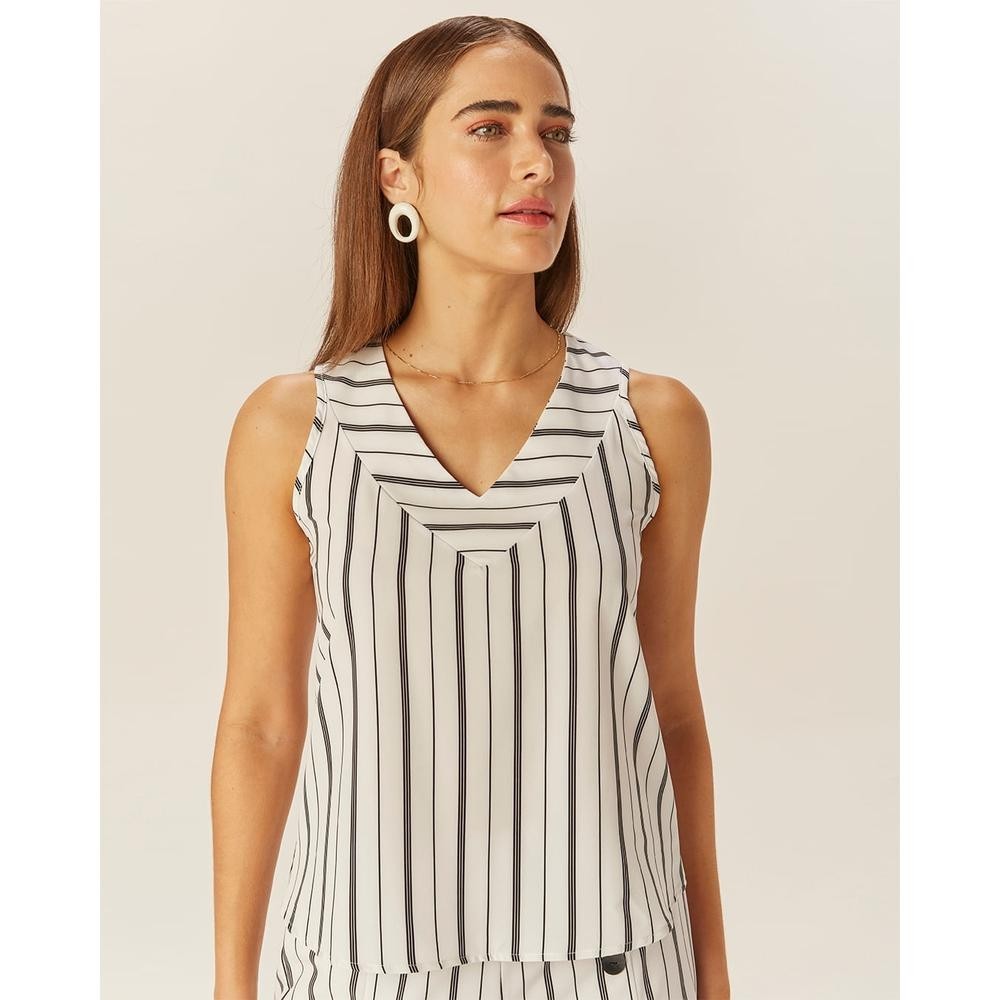 Blusa Listrada Crepe Malwee em Oferta na Shopee