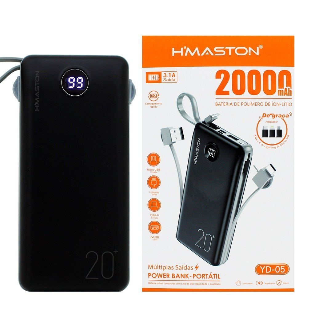Carregador Portátil Turbo Power Bank 20000mah - Hmaston YD-05 - Original