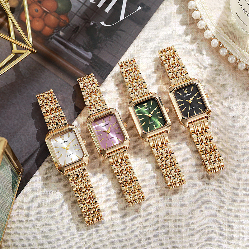 Relógio de Quartzo Simples de Aço Inoxidável Ladies Waterproof Gold Luxury Square Fashion Small Watch Student