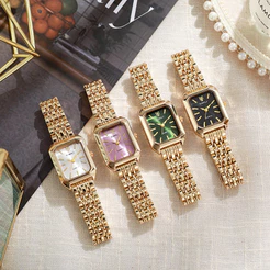 Relógio de Quartzo Simples de Aço Inoxidável Ladies Waterproof Gold Luxury Square Fashion Small Watch Student