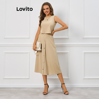 Lovito Casual Conjunto Feminino Liso Básico de Saia LBL09319