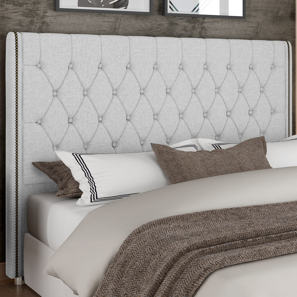 Cabeceira Cama Box King 195cm Estofada Frizza P05 Linho Cinza Claro - Lyam Decor