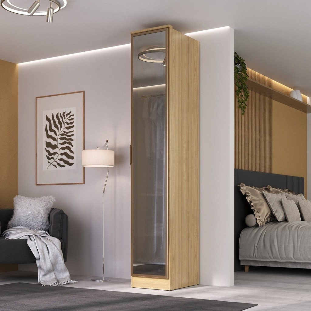 Guarda-roupa 1 Porta Reflecta Ravi Olmo Italiano - Home & Living