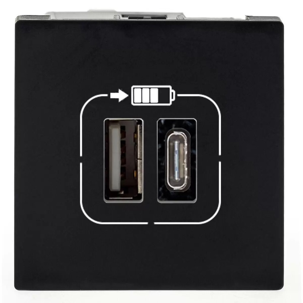 Módulo Carregador 2x USB Tipo A+C 3A Preto Pial Plus+