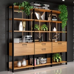 Estante para Livros 2 Portas 2 Gavetas 100% Mdf E93 Freijó/Preto Fosco - Dalla Costa