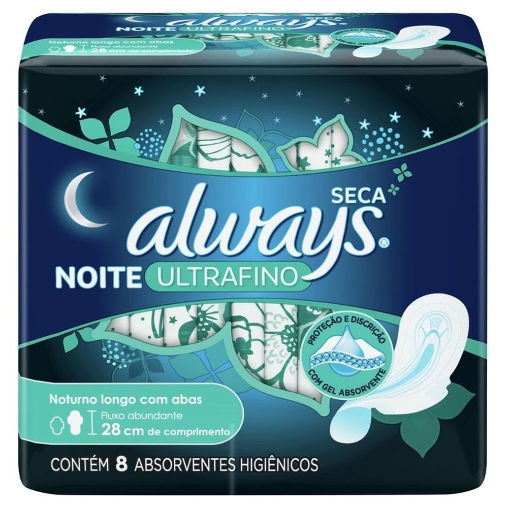 Absorvente Always Ultrafino Noturno Seca com Abas 8 Unidades em Oferta na Shopee