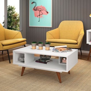 Mesa de Centro Sala Retro 45 2 Nichos Branco - Olivar Móveis em Oferta na Shopee