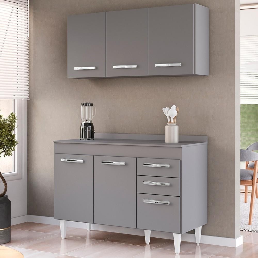 Armário Aéreo Honduras e Balcão Gabinete com Tampo 120cm Suécia Cinza - Lumil em Oferta na Shopee