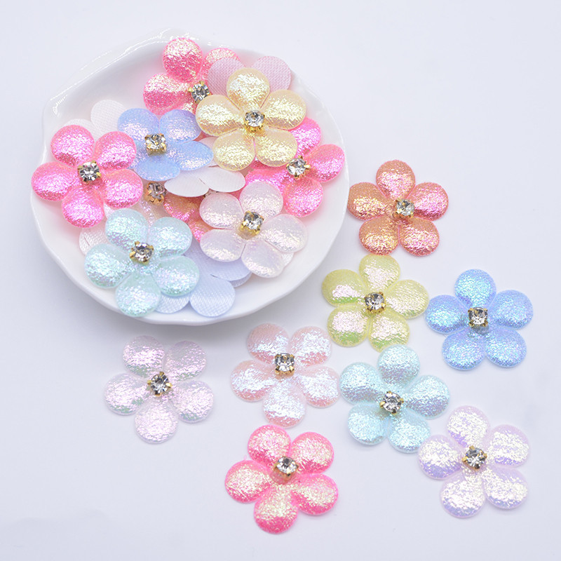40Pcs 2.7cm Strass flor aplicativo para roupas chapéu artesanato costura patches DIY cabeça clipes decoração