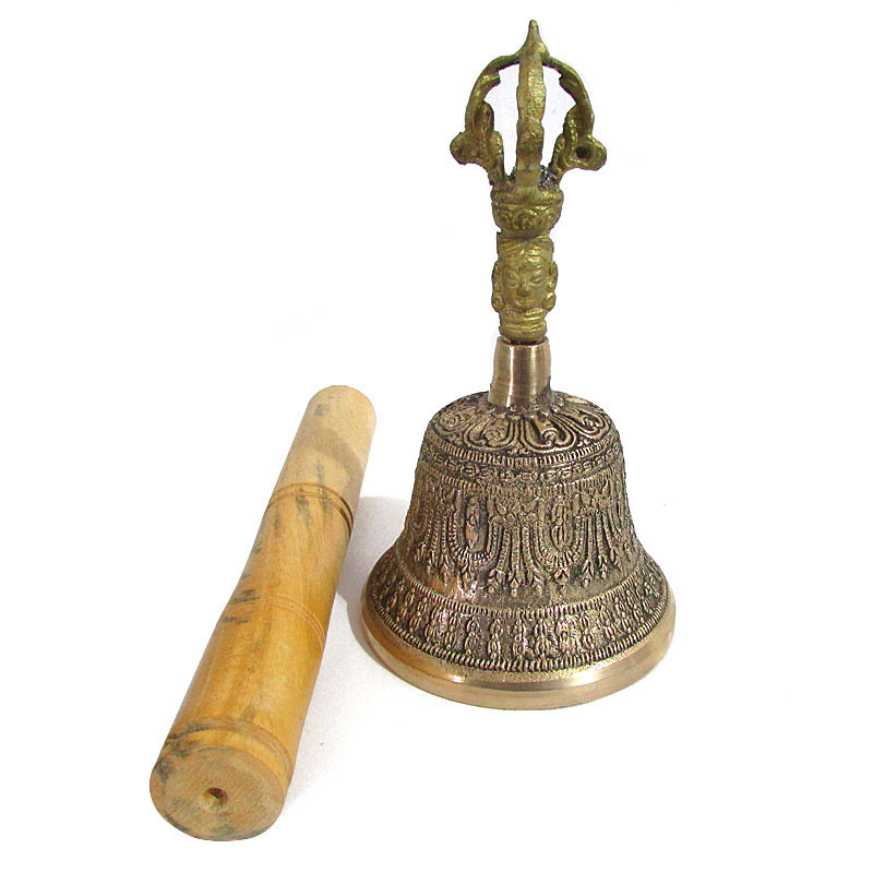 Imagem Sino Tibetano em Bronze Budista Decorado 16cm