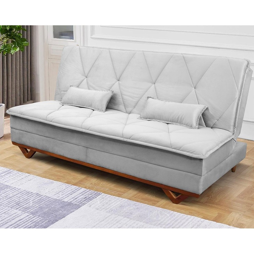 Sofá Cama Estoril 1,90m Cinza Suede Velut - King House