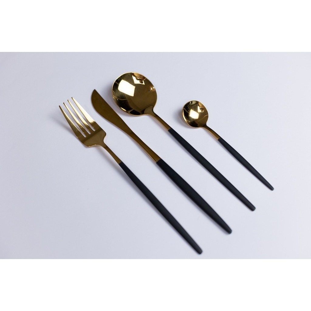 KIT24 Jogo de talheres De Dourado com preto Aço Inoxidável premium Facas Garfos e Colheres Na Cozinha Talheres kit talheres