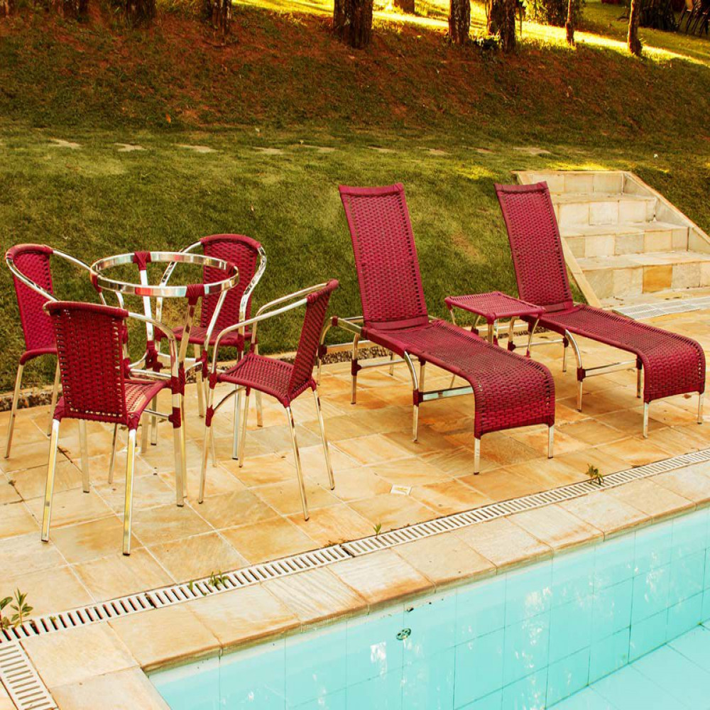 4 Cadeiras e Mesa Floripa em Alumínio com 2 Espreguiçadeiras Floripa Regulável e Mesa Garden - Trama Original
