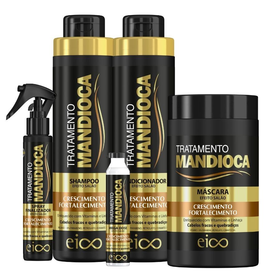 Kit Eico Tratamento Mandioca Hidratação Nutrição Fortalecimento Crescimento Capilar Completo