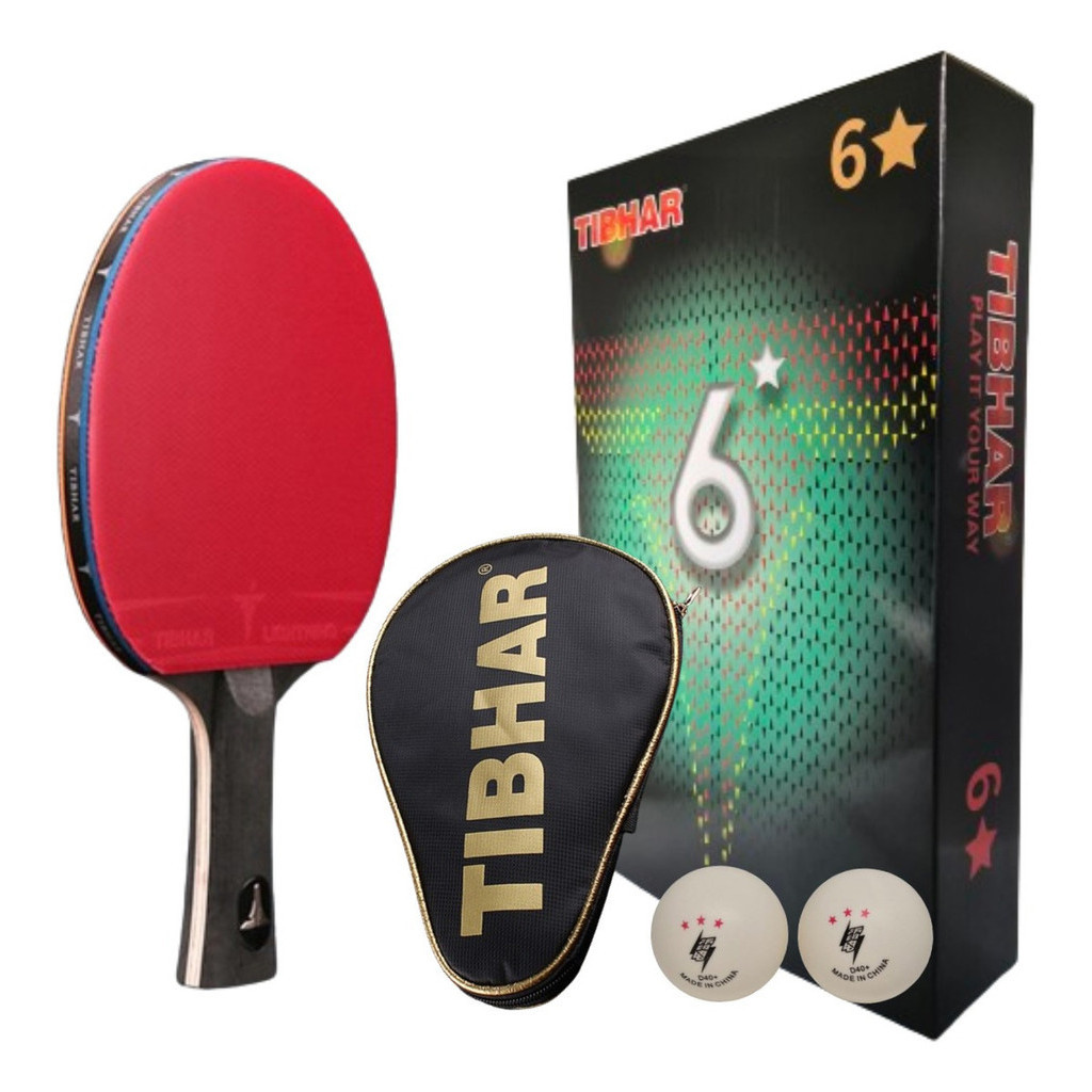 Raquete Clássica Carbono 6 Estrelas Profissional Tenis Mesa Ping Pong + Raqueteira + 2 Bolas ABS 40+