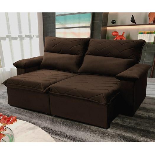 Sofá Retrátil Reclinável Paris 1,80m Suede Velut Marrom Molas no Assento - King House