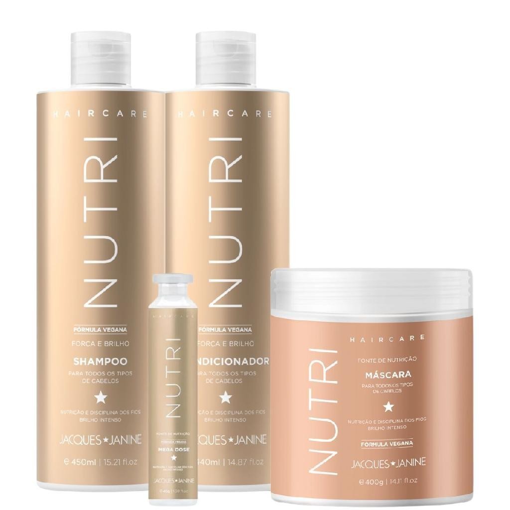 Kit Jacques Janine Hair Care Nutri Shampoo 450ml Condicionador 440ml Máscara 400g Ampola 45g em Oferta na Shopee
