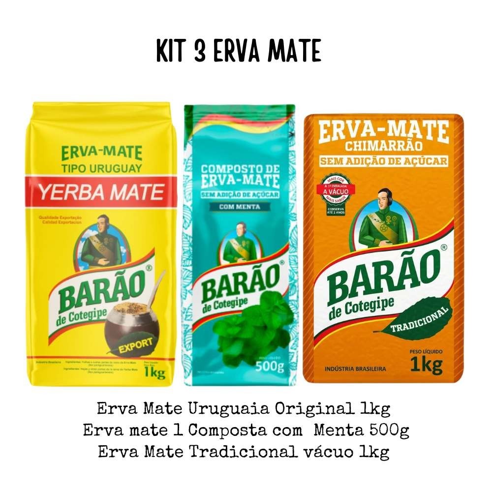 Kit 3 Erva Mate Premium Uruguaia Export Composta Menta Tradi