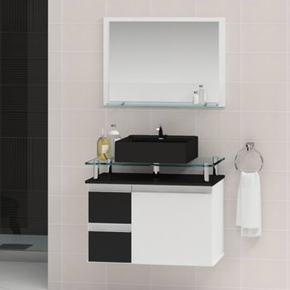 Conjunto para Banheiro Gabinete com Cuba e Espelheira 60cm Diamante  Preto em Oferta na Shopee