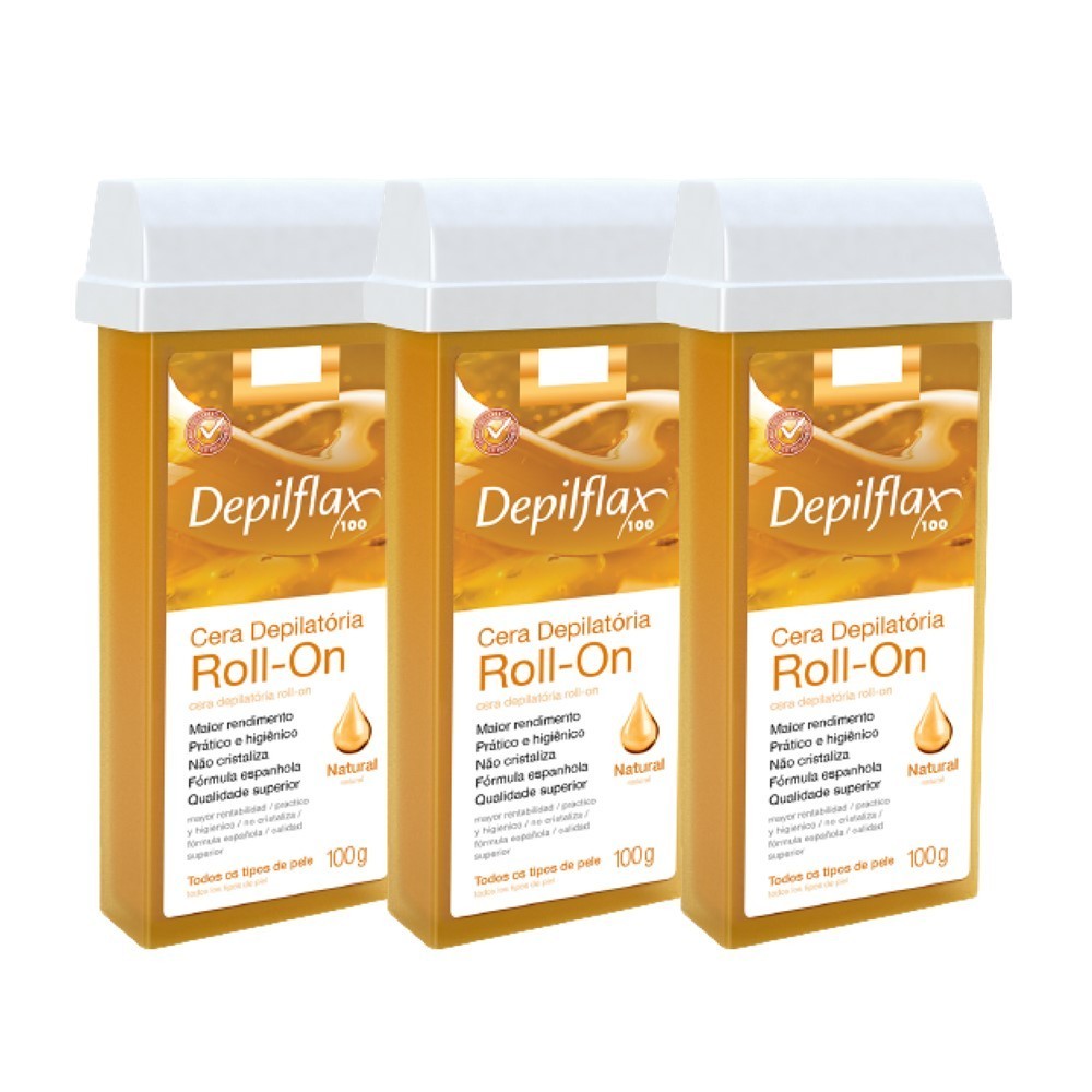 Kit 3 Refil Ceras para Depilação Roll On Quente Natural Mel Depilatória 100g Depilflax