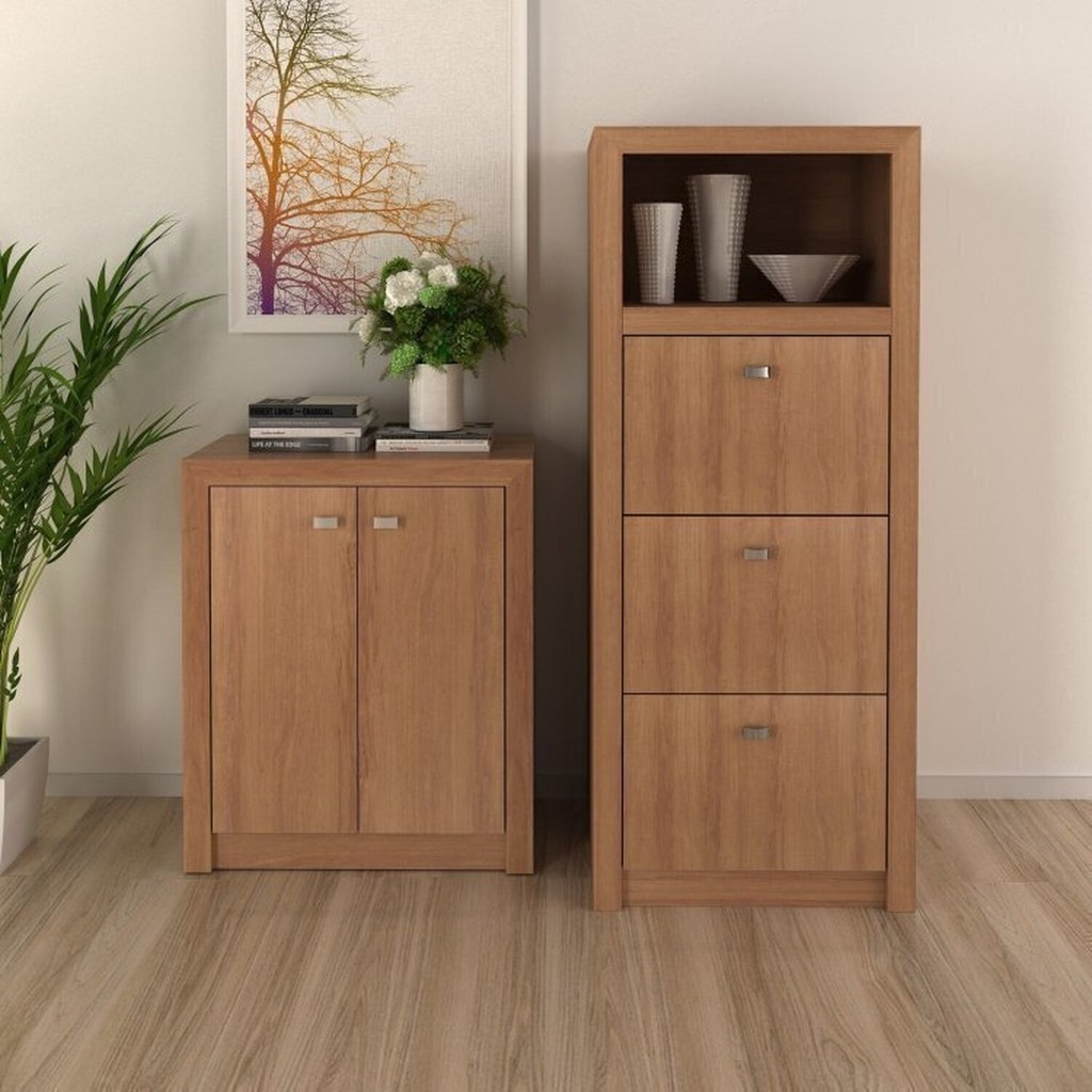 Kit 2 Peças com Armário Baixo Me4103 e Gaveteiro Arquivo Me4118 Espresso Móveis Amendoa em Oferta na Shopee