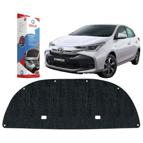 Manta Forro de Capô Acústica Térmica Revestida Yaris 2018 2019 2020 2021 2022 2023 2024 com Presilha