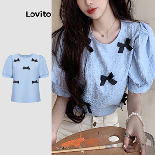 Lovito Blusa Casual lisa com laço nas costas para mulheres L117AD385 em Oferta na Shopee