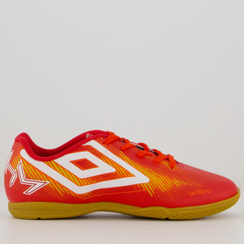 Chuteira Umbro Heatmap Futsal Juvenil Vermelha e Laranja em Oferta na Shopee