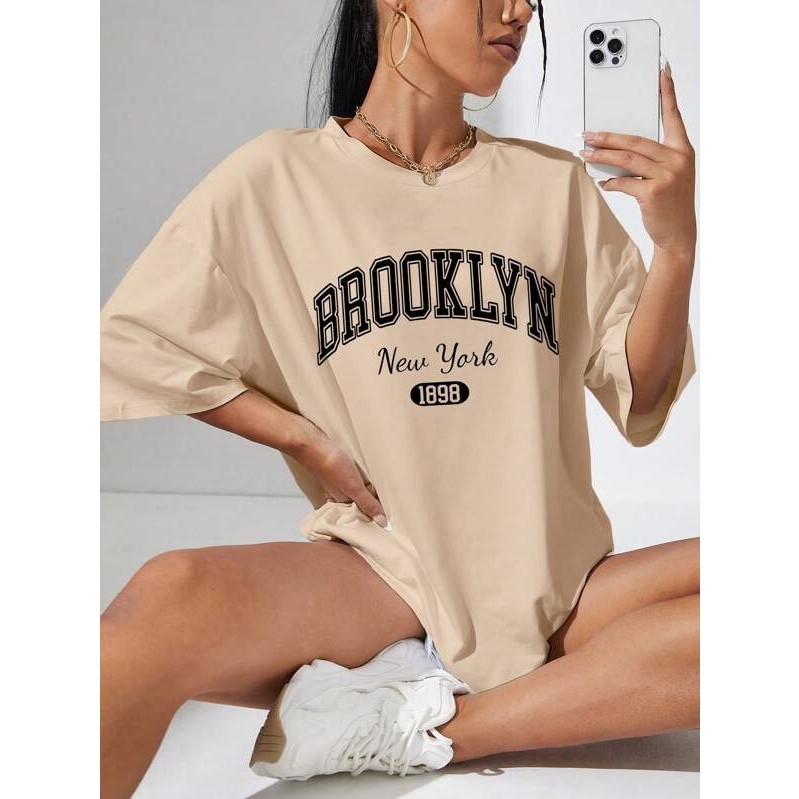 Camiseta Feminina Oversized New York Brooklyn • Estilo Streetwear • 100% Algodão Fio 30.1Lançamento