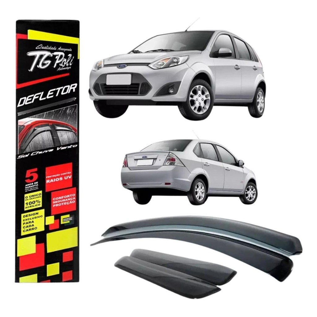Calha de Chuva Ford Fiesta 2002 a 2011 4 Portas TG Poli Defletor Portas Protetor Janelas Fumê em Oferta na Shopee