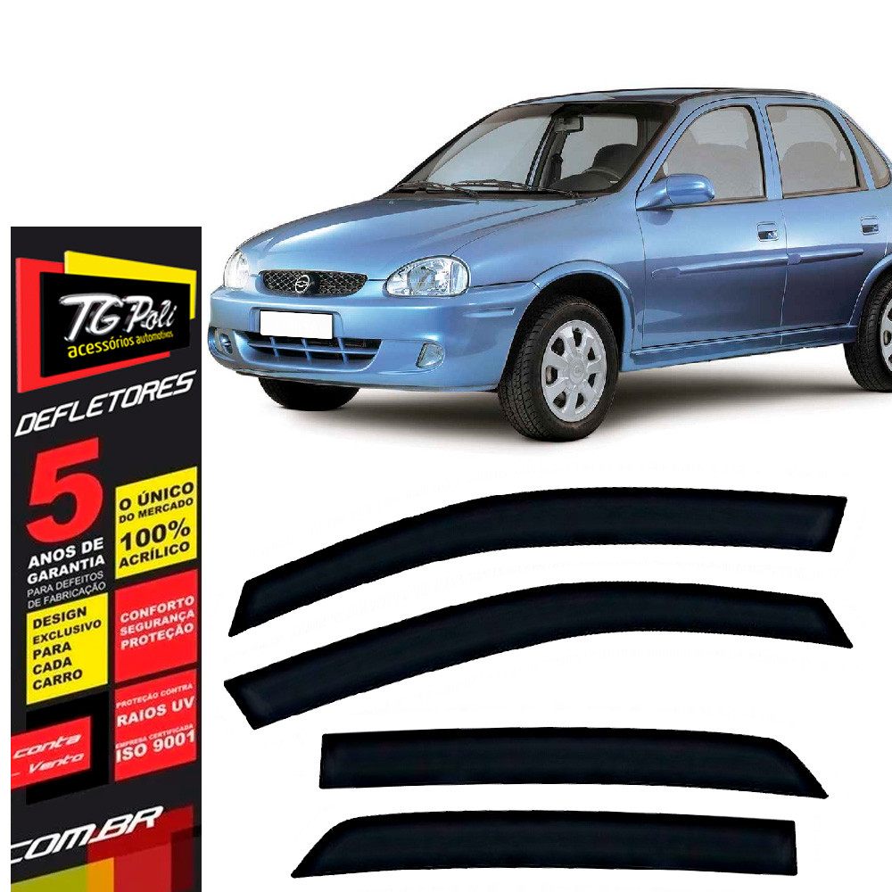 Calha de Chuva Chevrolet Corsa Sedan 1994 a 2016 4 Portas TG Poli Defletor Portas Protetor Janelas em Oferta na Shopee