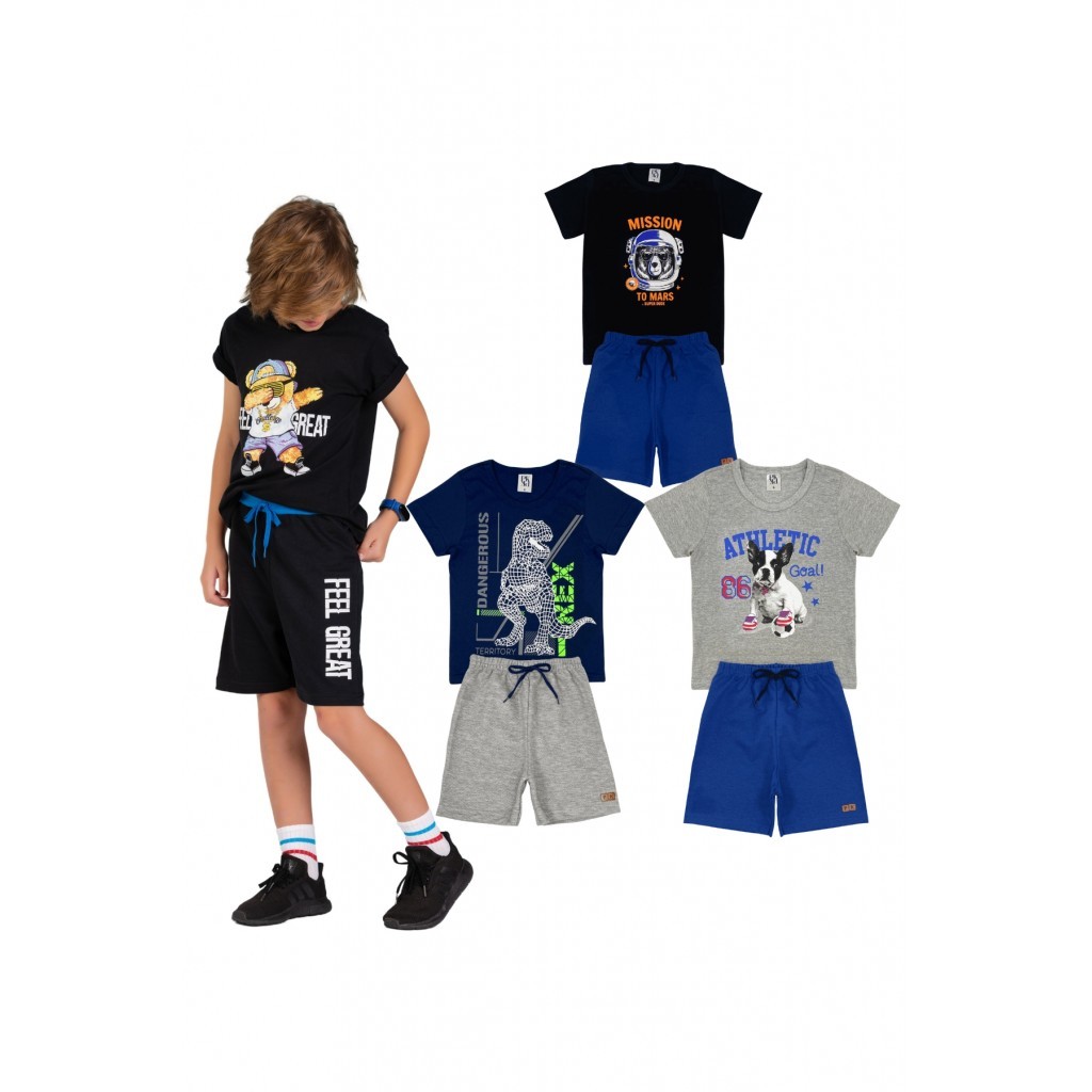 Kit Sortido 6 Peças de Roupas Infantil Menino Verão - 3 Camisetas + 3 Bermudas em Oferta na Shopee