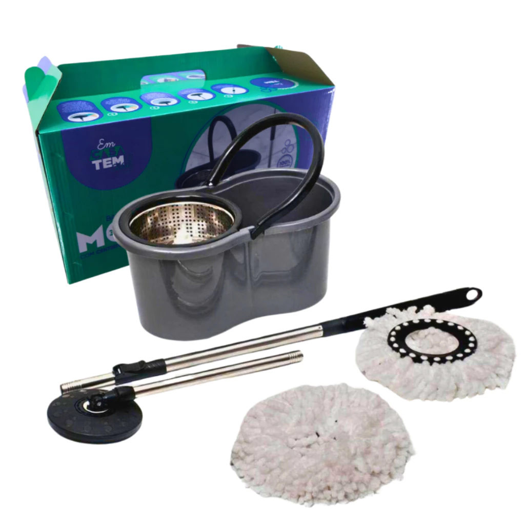 Mop Com Centrifuga e Cabo em Inox Com Refil de Microfibra 9 Litros Esfregão Limpeza