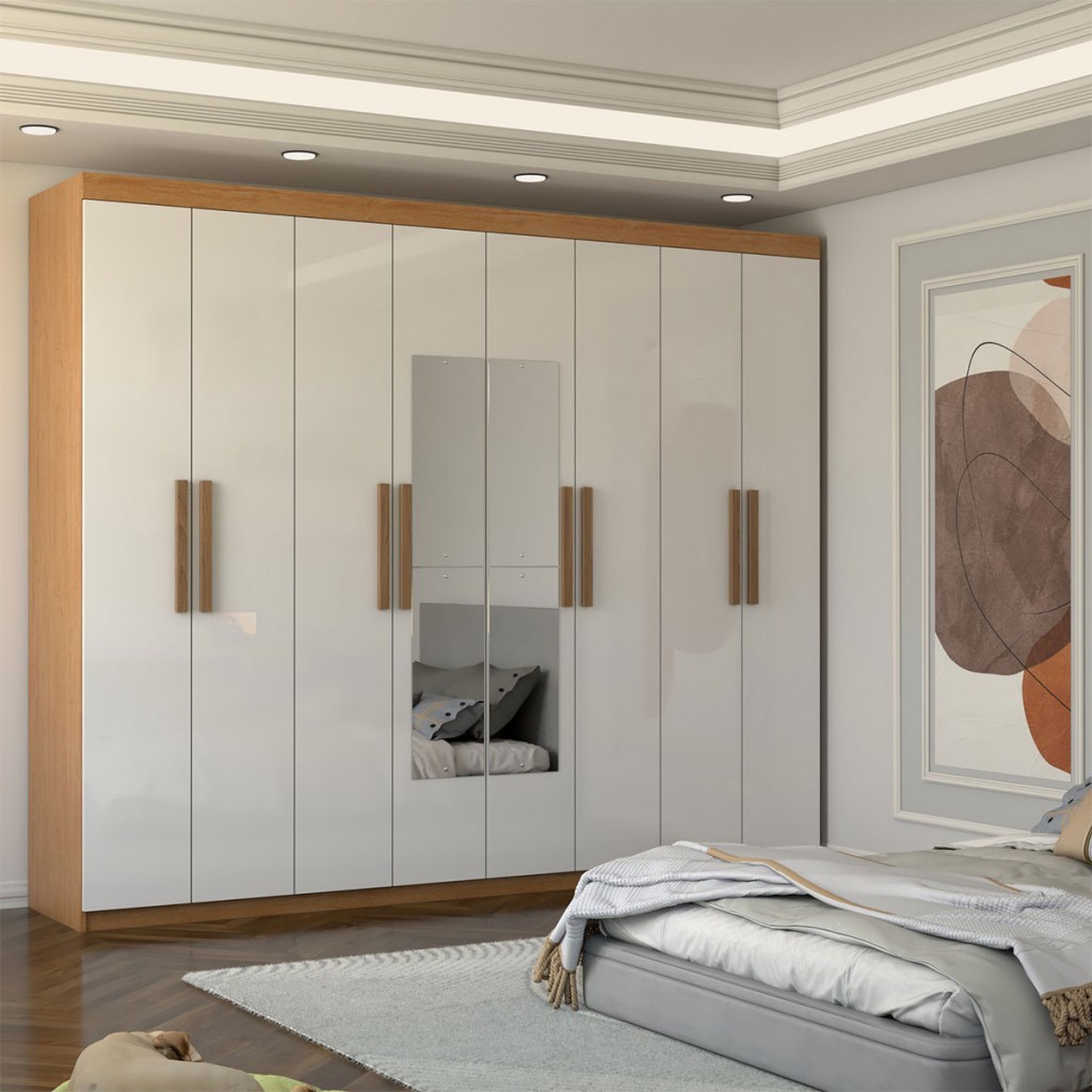 Guarda-Roupa Casal Nirvana 8 Portas 4 Gavetas com Espelho em Oferta na Shopee