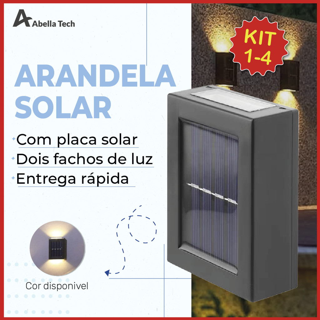 Kit1/2/3/4 Luminária Arandela Solar IP65 Led 2 Focos de Luz Jardim e Parede Slim c/suporte