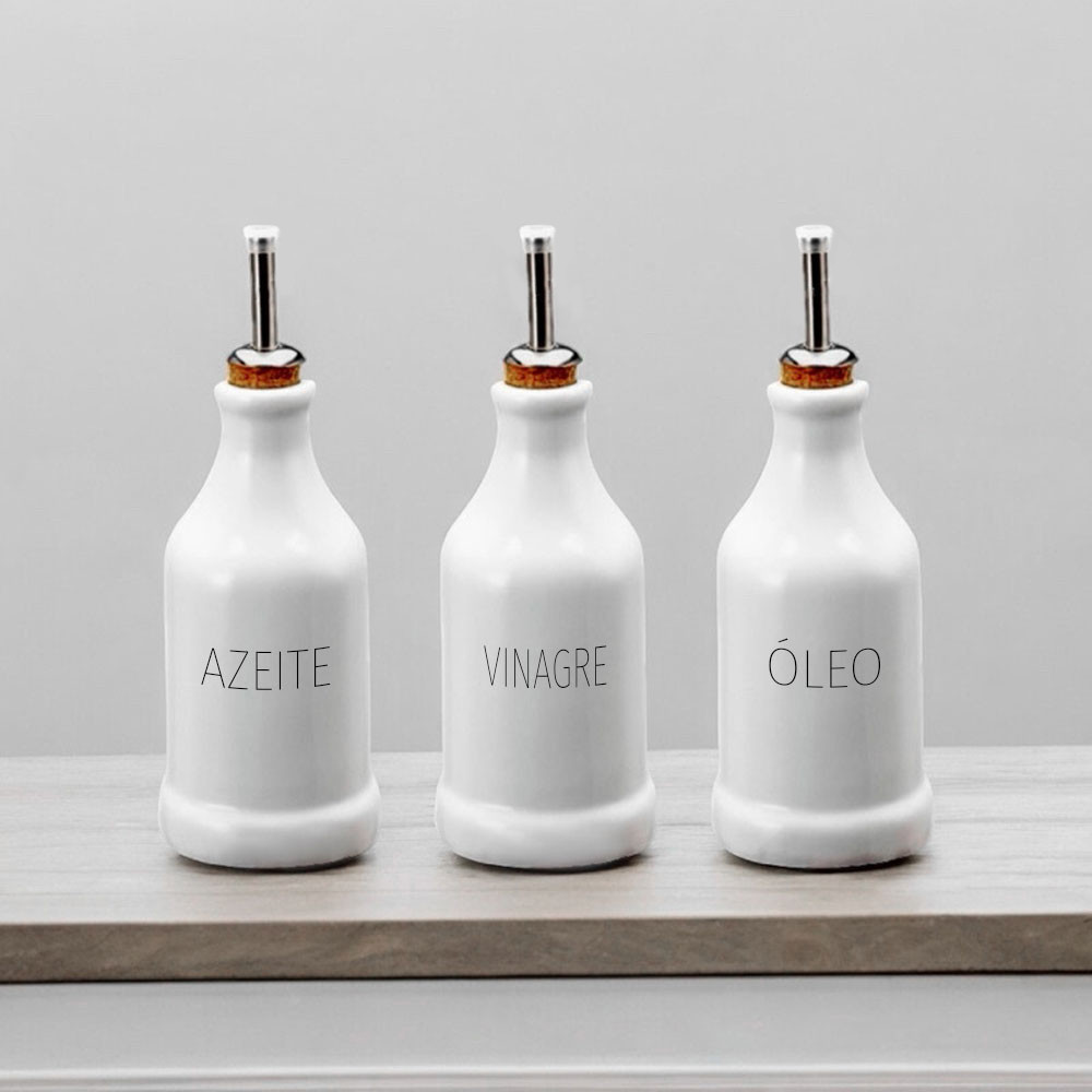 Kit 3 Garrafas Galheteiro 270 ml Azeite Vinagre e óleo Porcelana