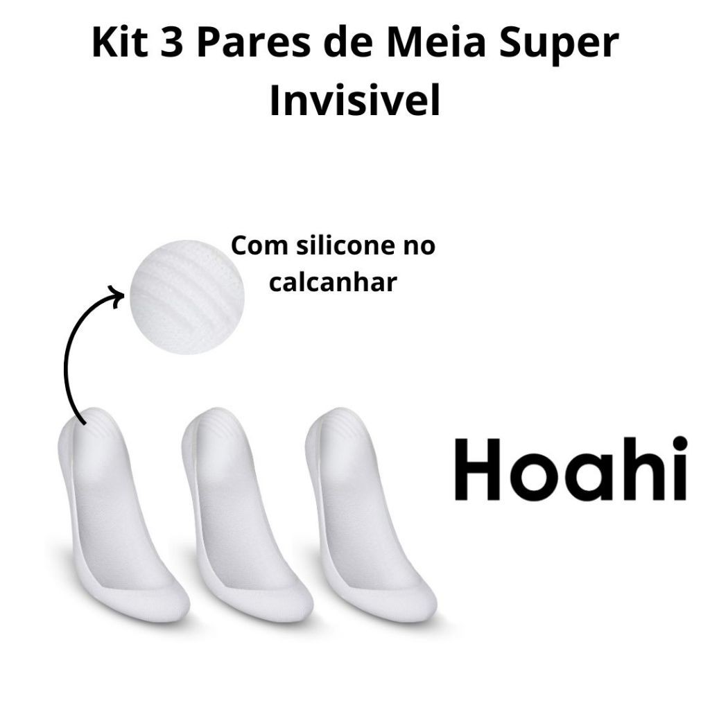 Kit 3 Pares Meias Sapatilha Super Invisível 33/38 Hoahi em Oferta na Shopee