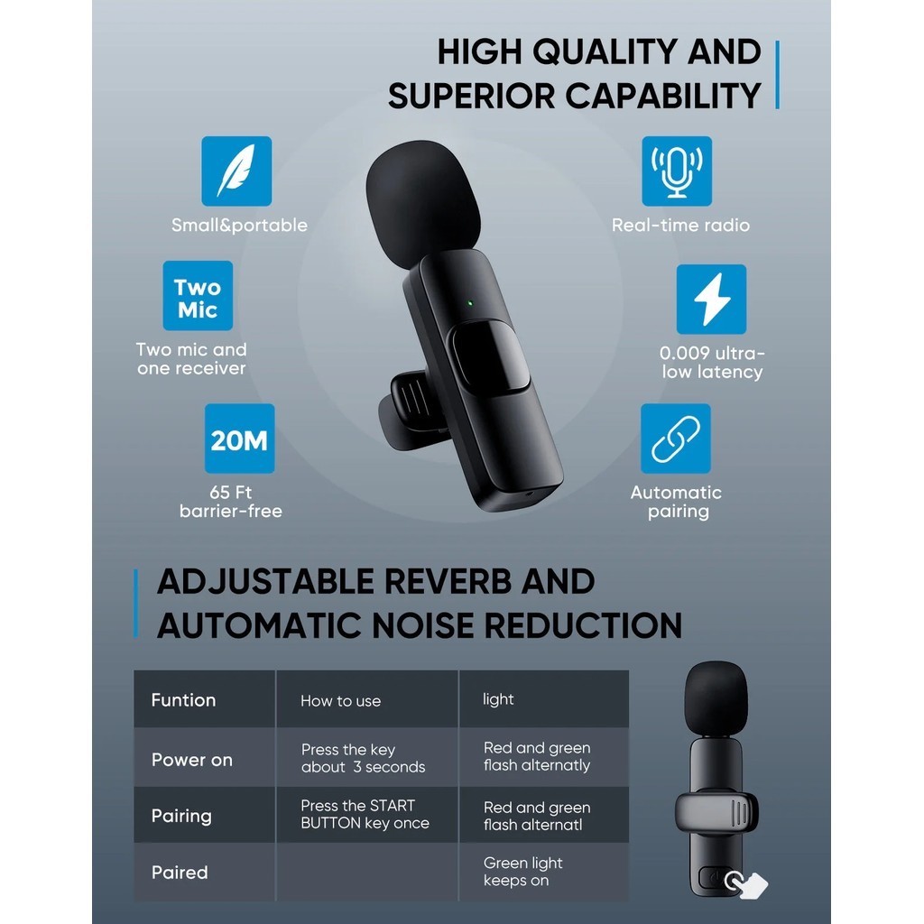 K9 Vlog Microfone de Lapela Sem Fio Alta Definição Compatível TIPO C