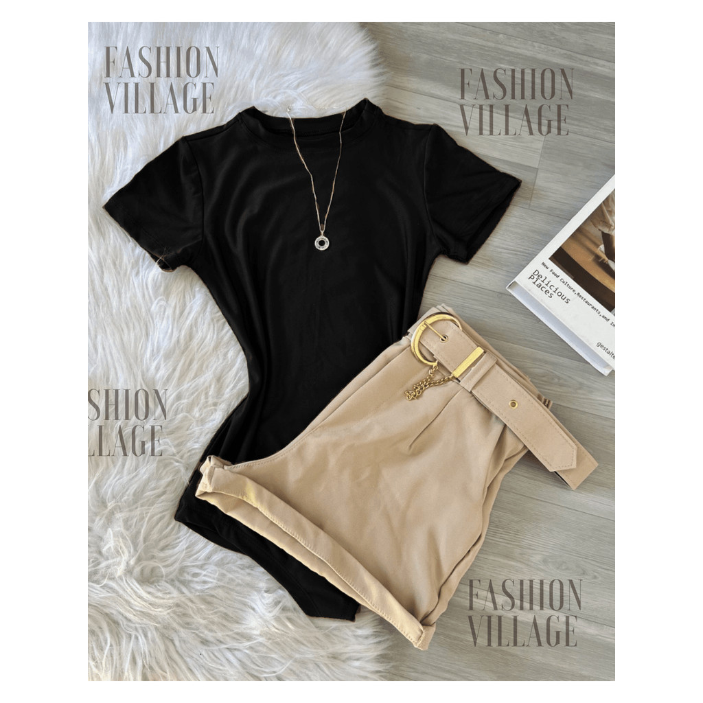 Conjunto2 Um bory body + Short com cinto Inspiração Moda Blogueira 2026 em Oferta na Shopee
