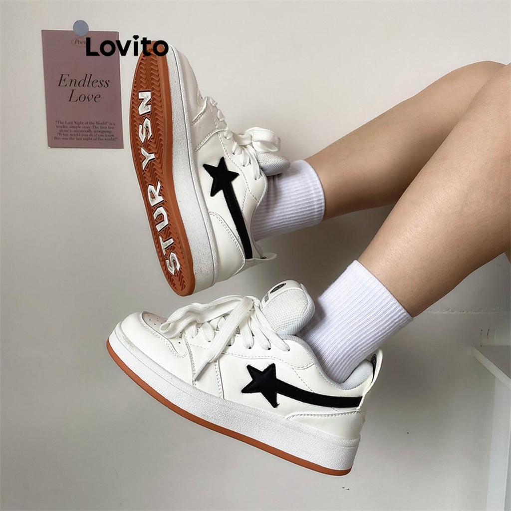 Lovito Casual Stars Star Retro Versátil Sola Grossa Respirável Soft Bottom Sneaker para Mulheres LFA62225 - Women Shoes