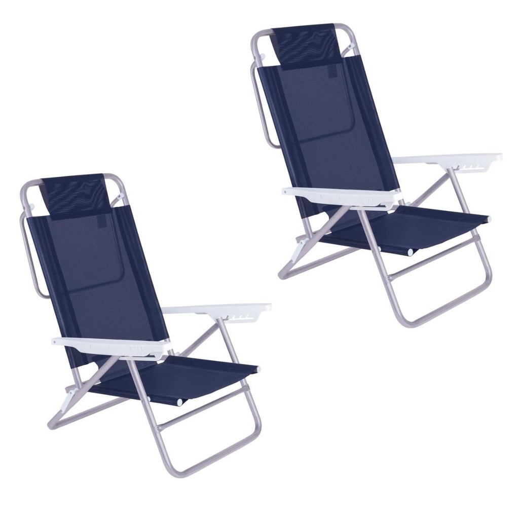 Kit 2 Cadeira Alumínio Reclinável 6 Posições Praia Mor Azul em Oferta na Shopee