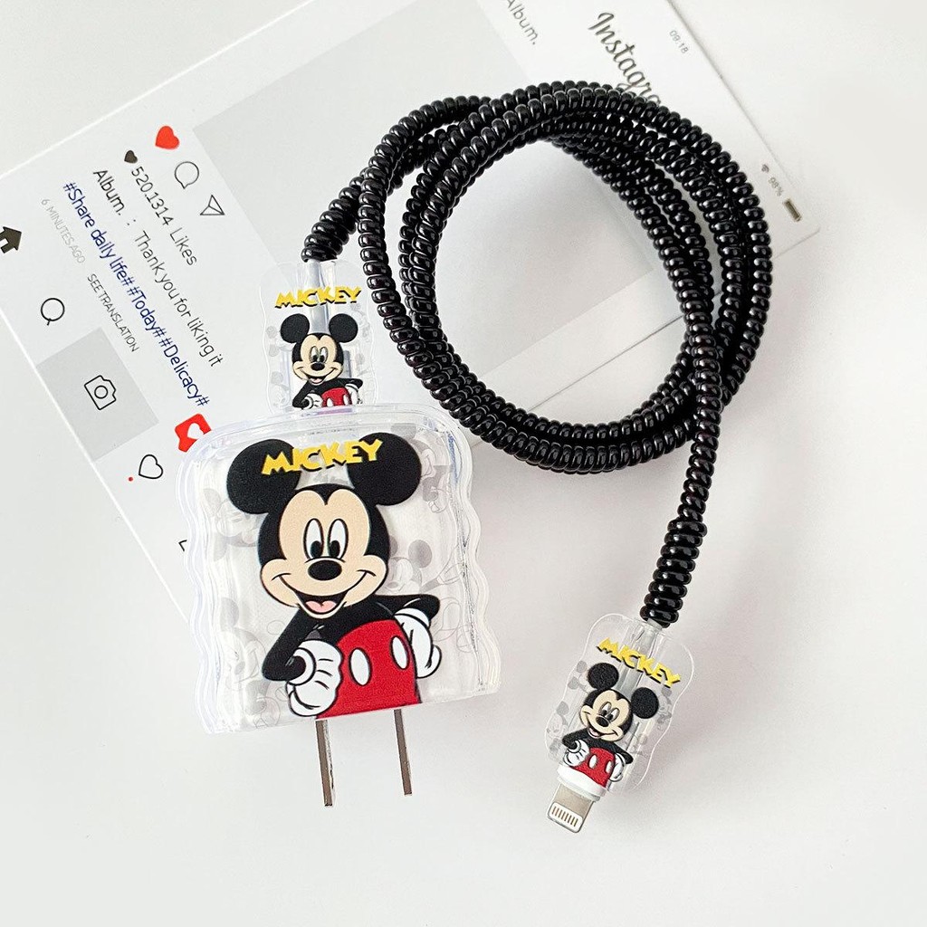 5 Pçs/set Bonito Dos Desenhos Animados Mickey Cabo Enrolador Protetor Capa Kit Compatível Para Carregadores IPhone 18W 2 em Oferta na Shopee