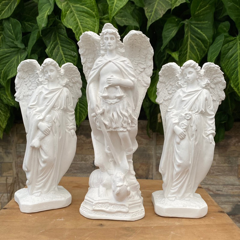 Kit 3 Anjos Arcanjos Miguel, Gabriel e Rafael Gesso Cru para Artesanato e Pintura / Gesso Cru Para Costumizar