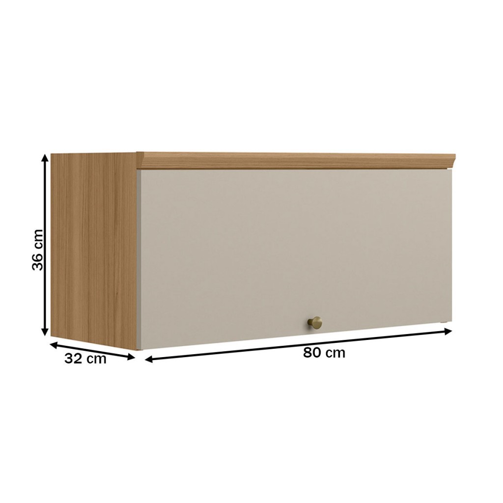 Detalhes do Armário Aéreo Cozinha 80 Cm Selene 1 Porta 100% Mdf Jequitibá/Off White Fosco - Linea Brasil