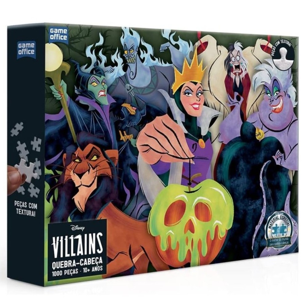 QUEBRA CABEÇA VILÕES DISNEY 1000 PEÇAS TOYSTER VILLAINS RAINHA MÁ MALÉVOLA CRUELLA ÚRSULA SCAR HADES em Oferta na Shopee
