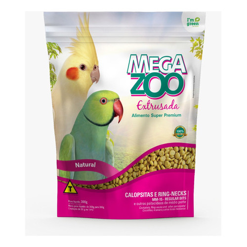 Ração Megazoo Calopsitas Ring Necks MM15 300g Super Premium Extrusada Alimento Completo